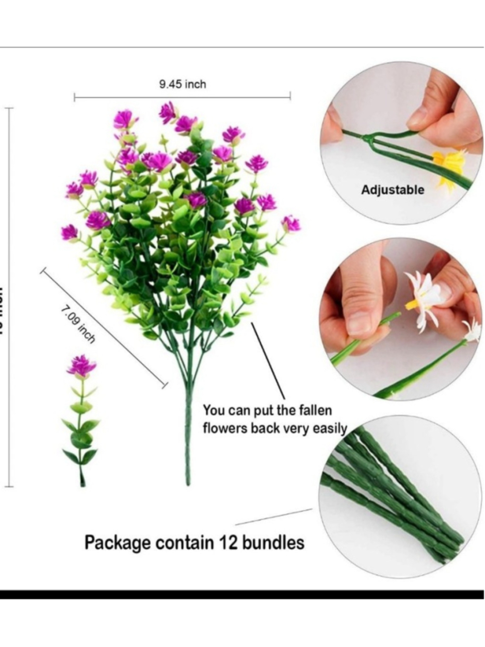 Artificial Flowers Outdoor Fake Plants - 12 Bundles UV Resistant No Fade Faux - Picture 3 of 4